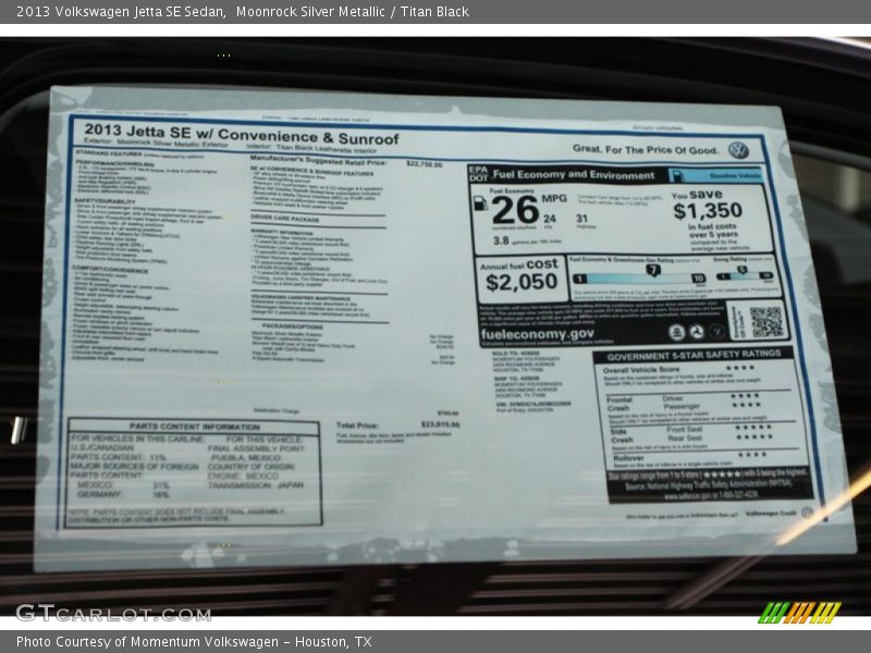 Moonrock Silver Metallic / Titan Black 2013 Volkswagen Jetta SE Sedan