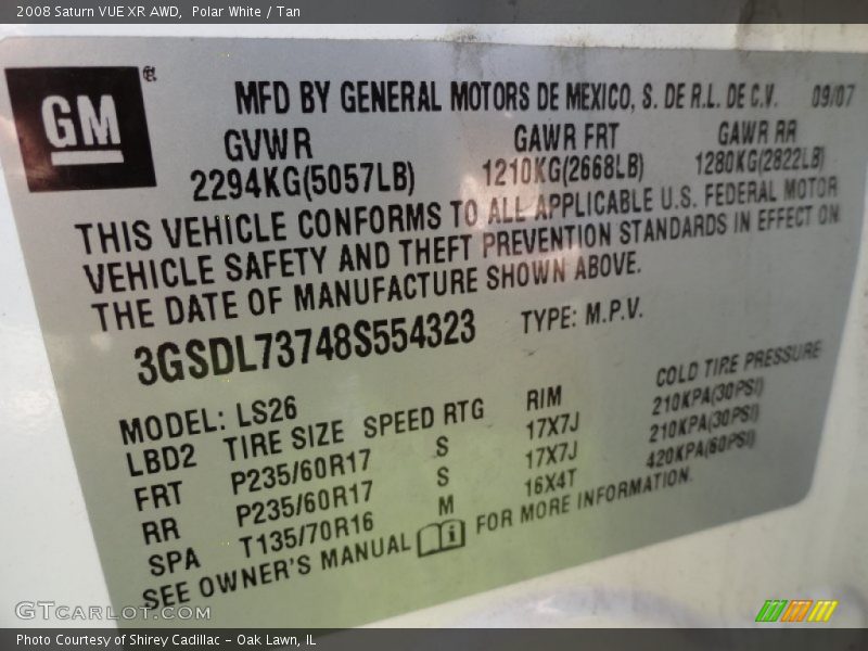 Polar White / Tan 2008 Saturn VUE XR AWD