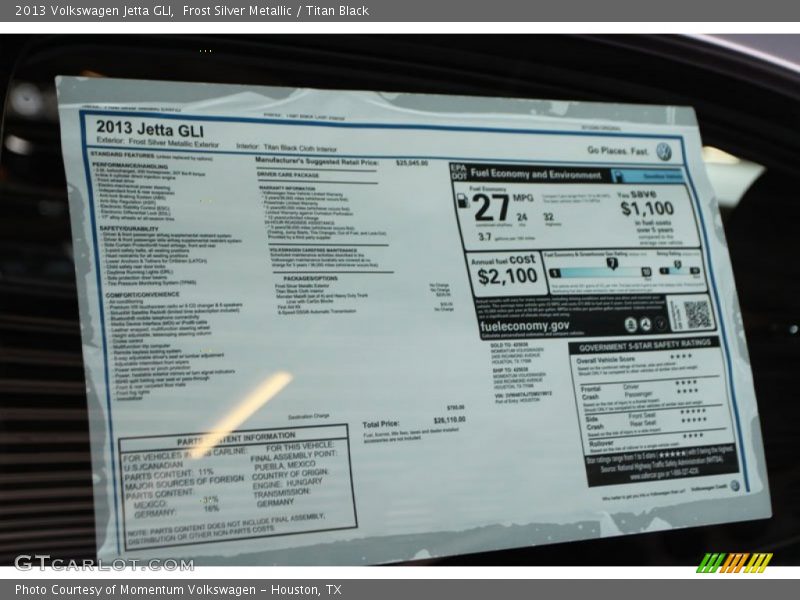  2013 Jetta GLI Window Sticker