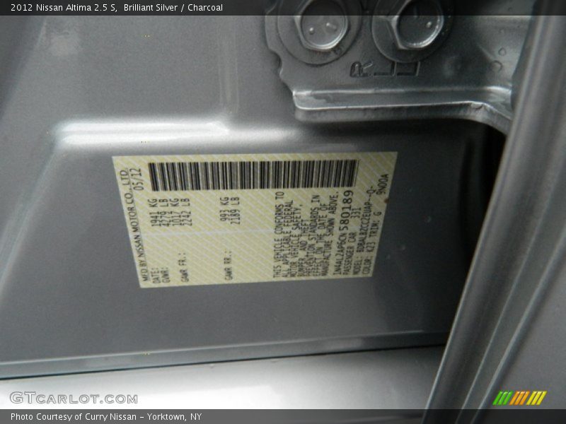 Brilliant Silver / Charcoal 2012 Nissan Altima 2.5 S