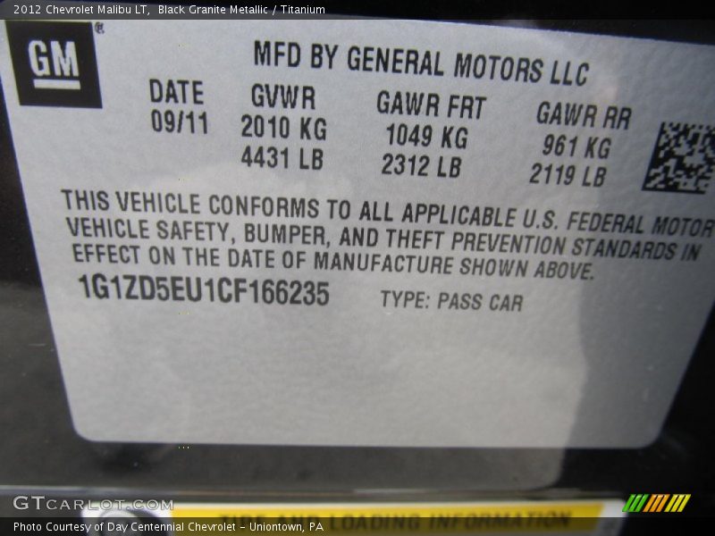 Black Granite Metallic / Titanium 2012 Chevrolet Malibu LT