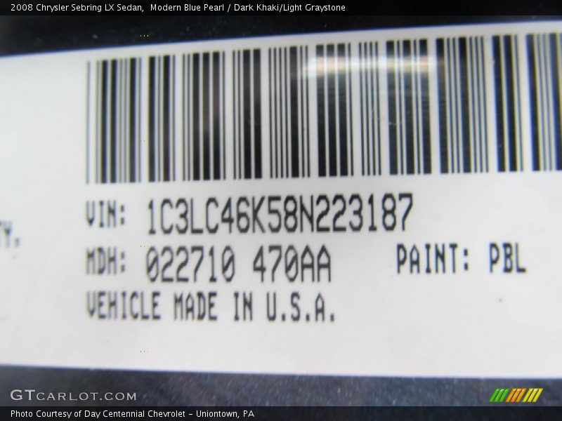 Modern Blue Pearl / Dark Khaki/Light Graystone 2008 Chrysler Sebring LX Sedan