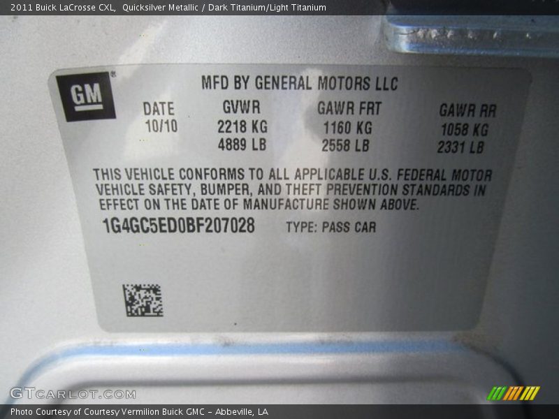 Quicksilver Metallic / Dark Titanium/Light Titanium 2011 Buick LaCrosse CXL