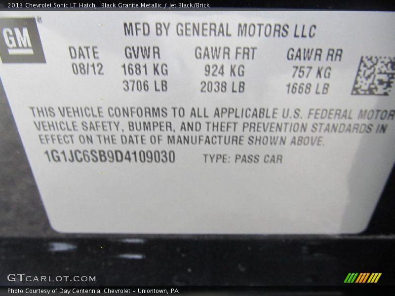 Black Granite Metallic / Jet Black/Brick 2013 Chevrolet Sonic LT Hatch