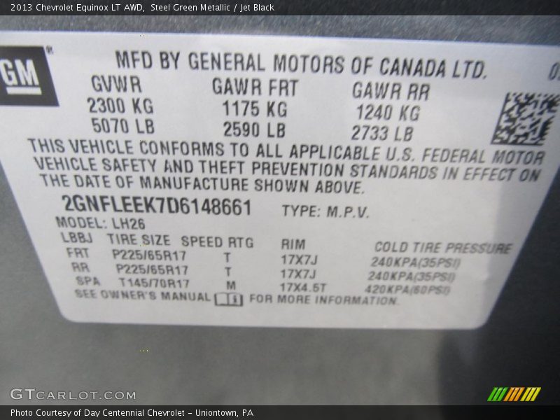 Steel Green Metallic / Jet Black 2013 Chevrolet Equinox LT AWD