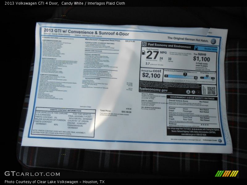  2013 GTI 4 Door Window Sticker