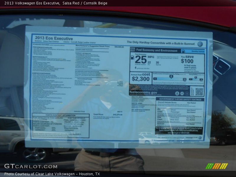  2013 Eos Executive Window Sticker