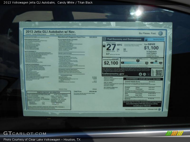  2013 Jetta GLI Autobahn Window Sticker