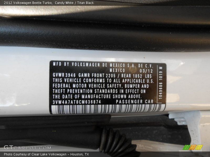Candy White / Titan Black 2012 Volkswagen Beetle Turbo