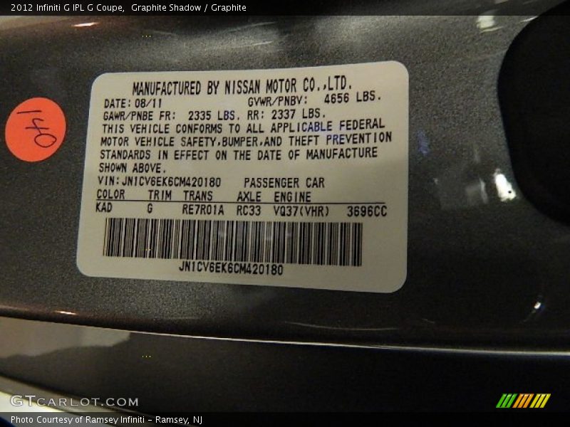 Graphite Shadow / Graphite 2012 Infiniti G IPL G Coupe