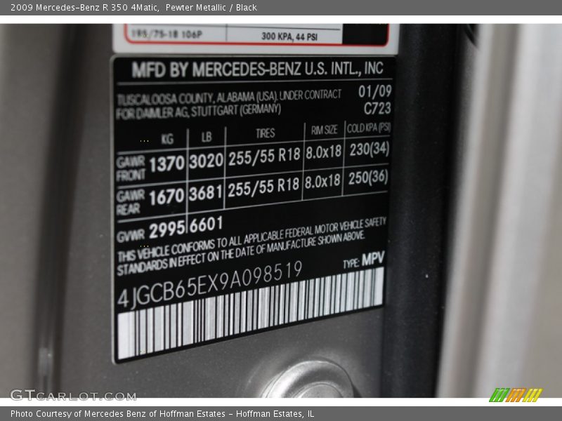 Pewter Metallic / Black 2009 Mercedes-Benz R 350 4Matic