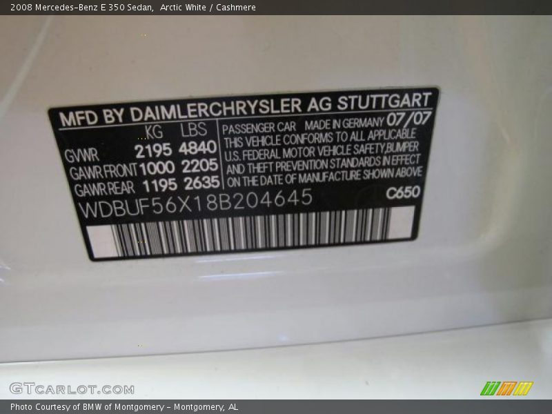 Arctic White / Cashmere 2008 Mercedes-Benz E 350 Sedan