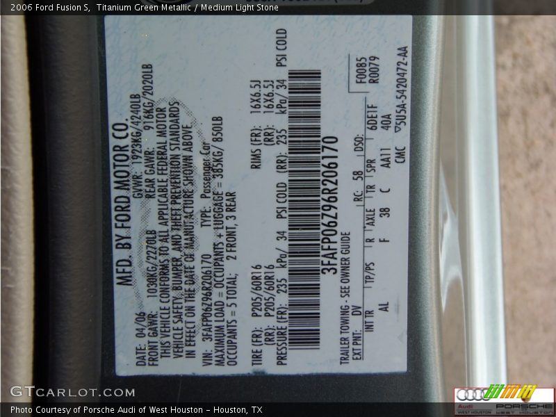 Titanium Green Metallic / Medium Light Stone 2006 Ford Fusion S