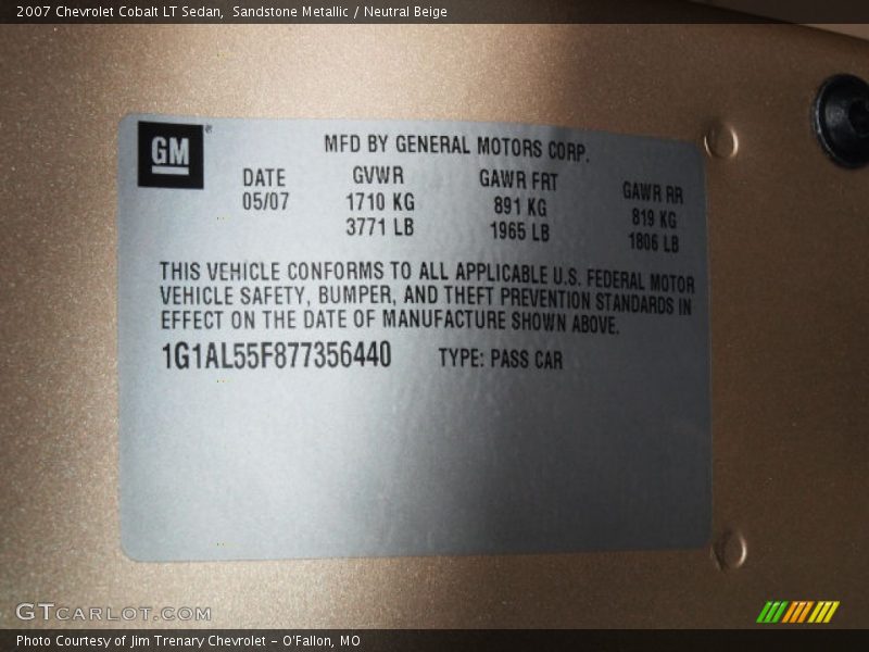 Sandstone Metallic / Neutral Beige 2007 Chevrolet Cobalt LT Sedan
