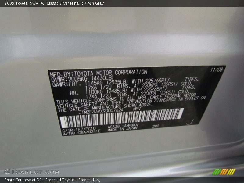 Classic Silver Metallic / Ash Gray 2009 Toyota RAV4 I4