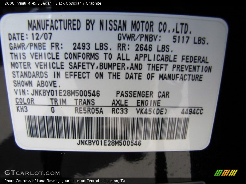 Black Obsidian / Graphite 2008 Infiniti M 45 S Sedan