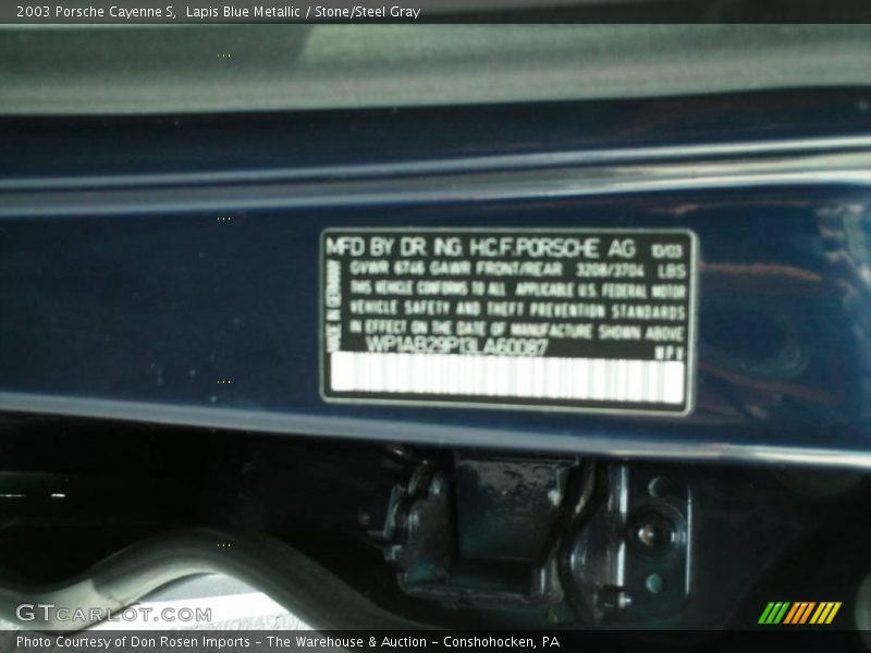 Lapis Blue Metallic / Stone/Steel Gray 2003 Porsche Cayenne S