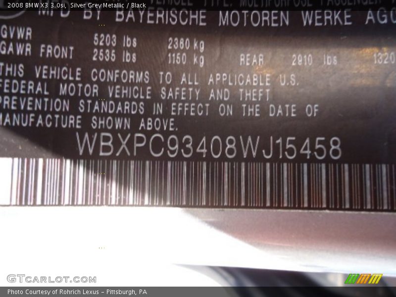 Silver Grey Metallic / Black 2008 BMW X3 3.0si