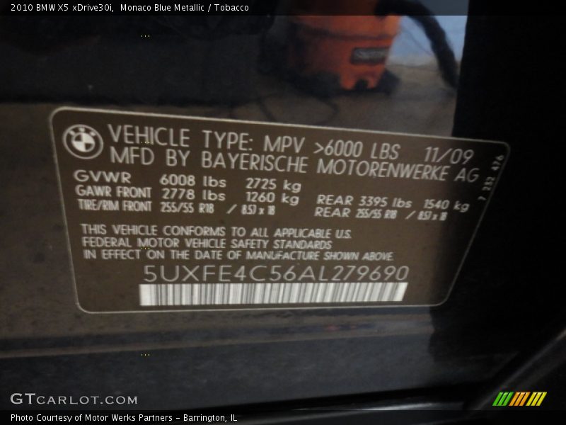 Monaco Blue Metallic / Tobacco 2010 BMW X5 xDrive30i