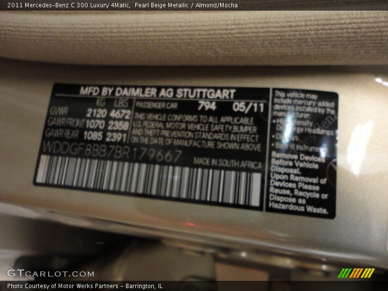 Pearl Beige Metallic / Almond/Mocha 2011 Mercedes-Benz C 300 Luxury 4Matic
