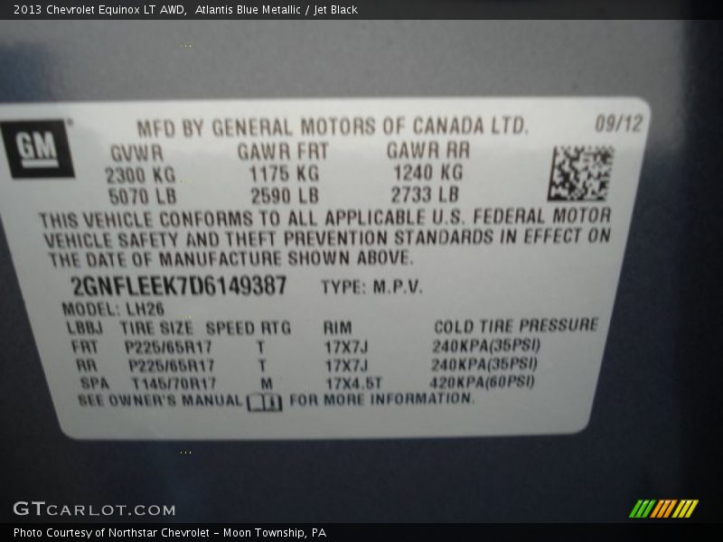 Atlantis Blue Metallic / Jet Black 2013 Chevrolet Equinox LT AWD