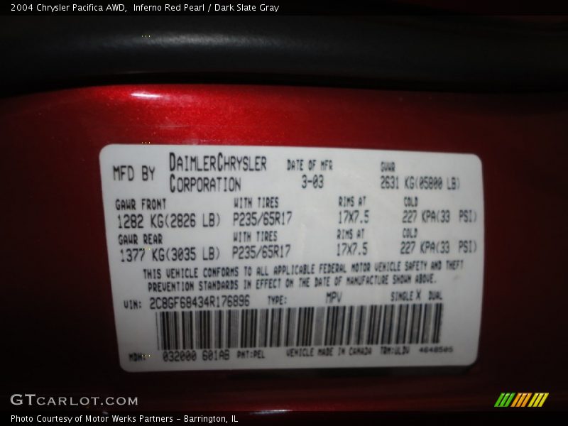 2004 Pacifica AWD Inferno Red Pearl Color Code PEL