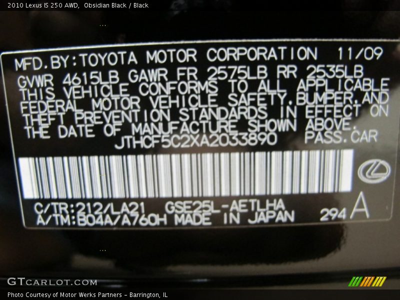Obsidian Black / Black 2010 Lexus IS 250 AWD