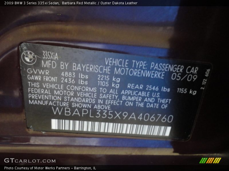 Barbara Red Metallic / Oyster Dakota Leather 2009 BMW 3 Series 335xi Sedan