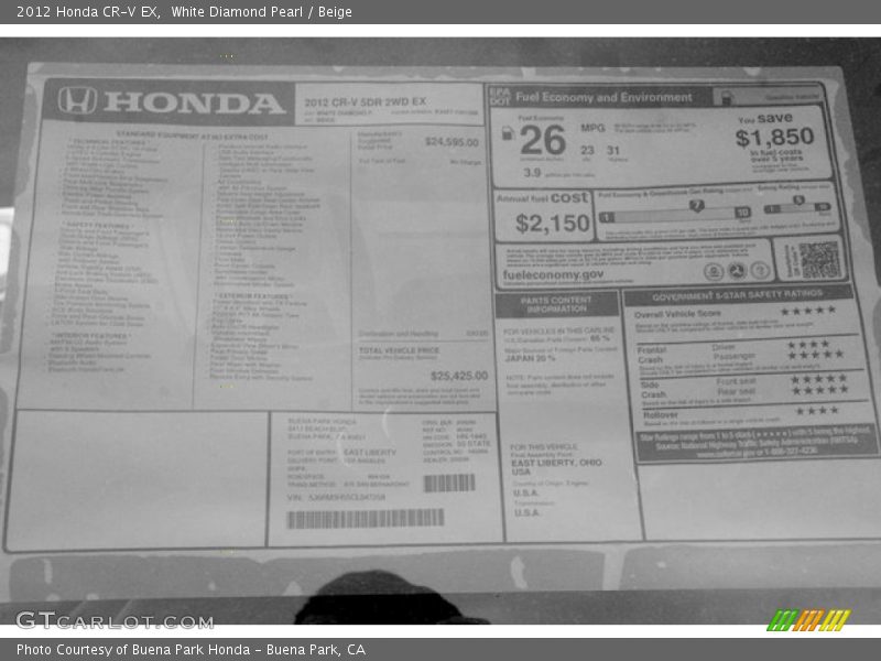 White Diamond Pearl / Beige 2012 Honda CR-V EX