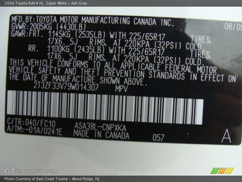Super White / Ash Gray 2009 Toyota RAV4 I4