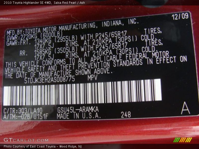 Salsa Red Pearl / Ash 2010 Toyota Highlander SE 4WD