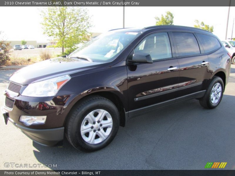 Dark Cherry Metallic / Dark Gray/Light Gray 2010 Chevrolet Traverse LS AWD