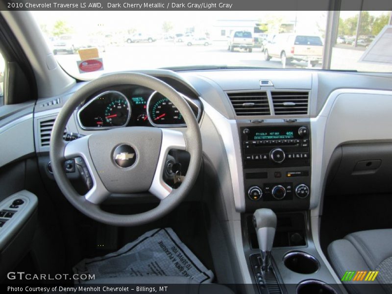Dark Cherry Metallic / Dark Gray/Light Gray 2010 Chevrolet Traverse LS AWD