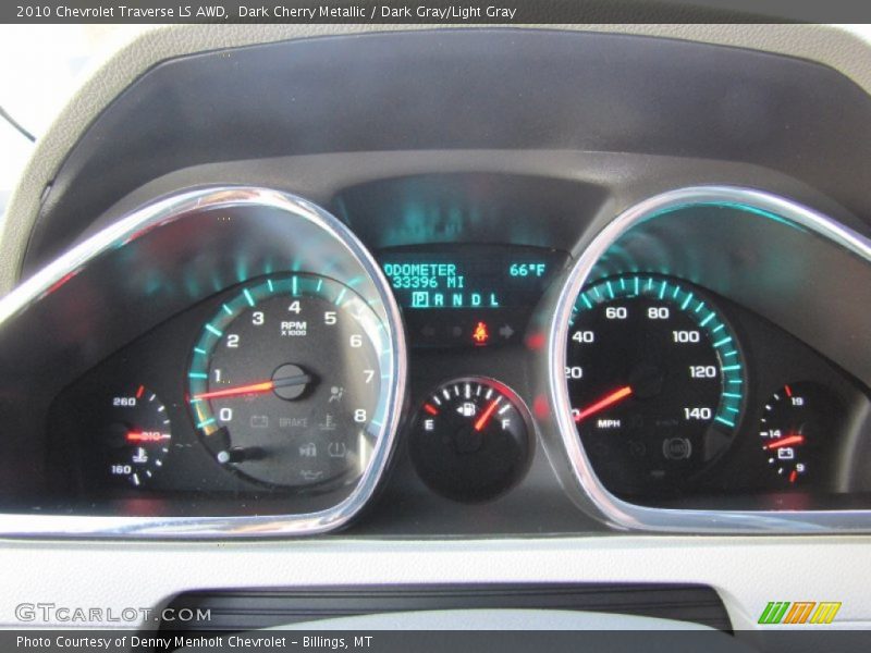 Dark Cherry Metallic / Dark Gray/Light Gray 2010 Chevrolet Traverse LS AWD