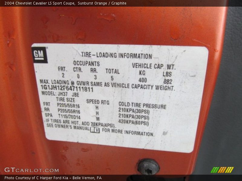 Sunburst Orange / Graphite 2004 Chevrolet Cavalier LS Sport Coupe
