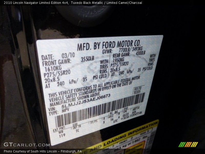 2010 Navigator Limited Edition 4x4 Tuxedo Black Metallic Color Code UH