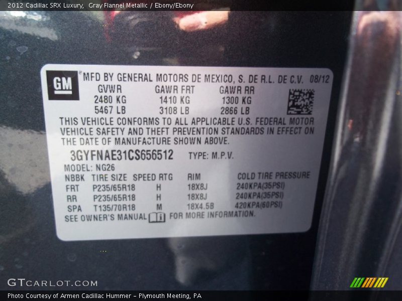 Gray Flannel Metallic / Ebony/Ebony 2012 Cadillac SRX Luxury