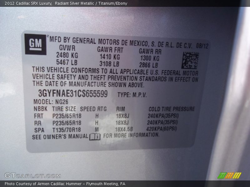 Radiant Silver Metallic / Titanium/Ebony 2012 Cadillac SRX Luxury