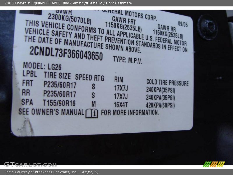 Black Amethyst Metallic / Light Cashmere 2006 Chevrolet Equinox LT AWD