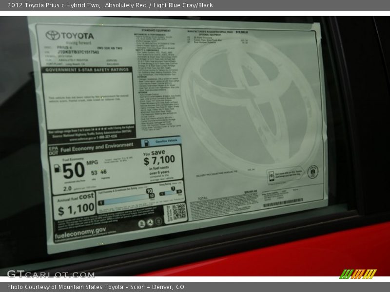 Absolutely Red / Light Blue Gray/Black 2012 Toyota Prius c Hybrid Two