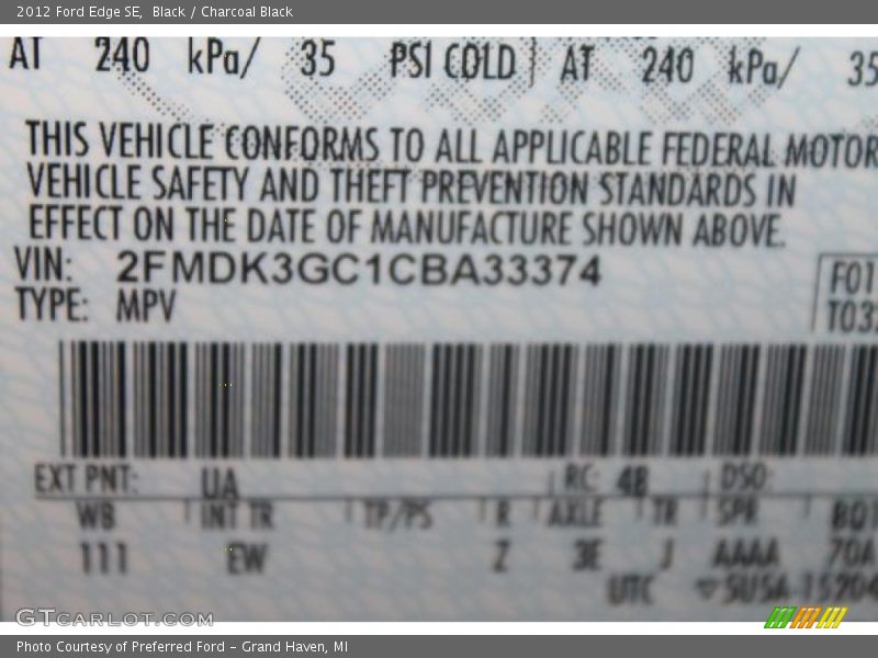 Black / Charcoal Black 2012 Ford Edge SE