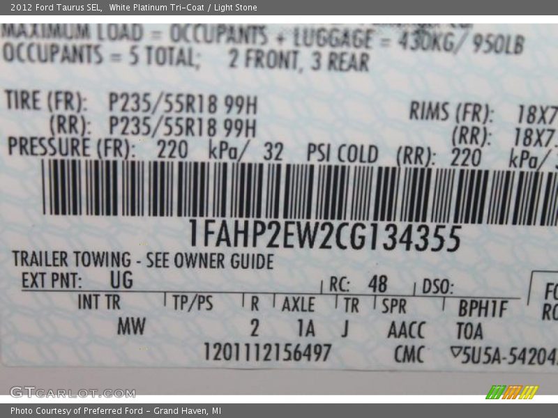 White Platinum Tri-Coat / Light Stone 2012 Ford Taurus SEL