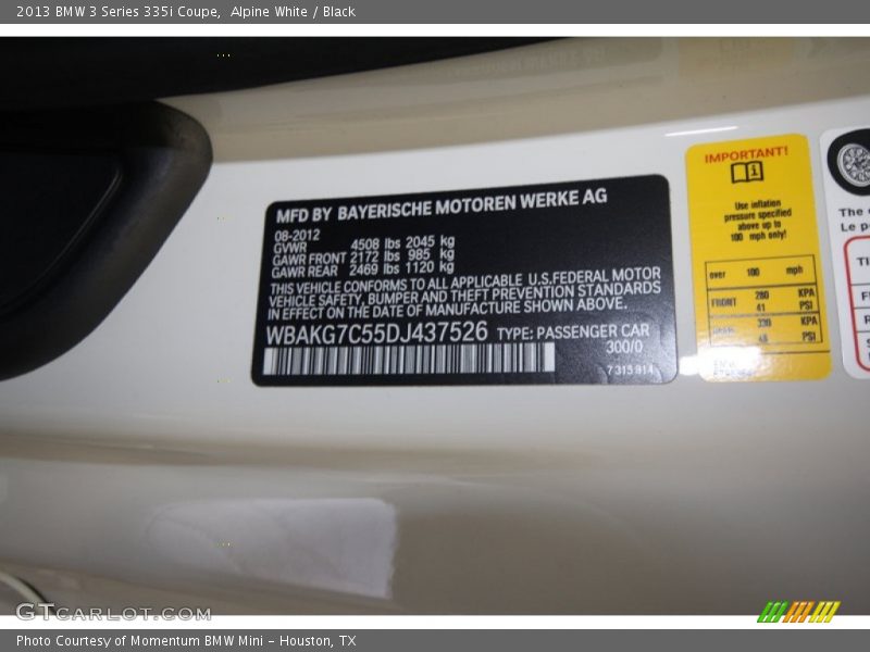 Alpine White / Black 2013 BMW 3 Series 335i Coupe