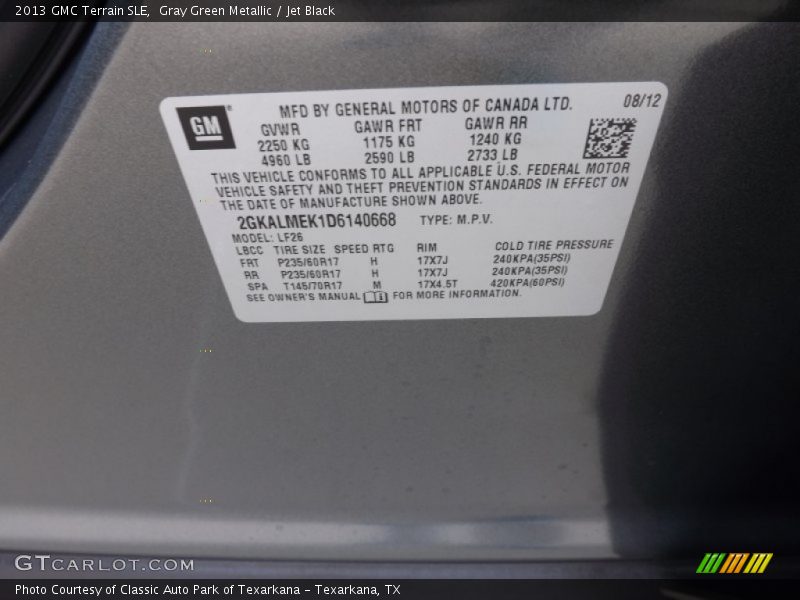 Gray Green Metallic / Jet Black 2013 GMC Terrain SLE