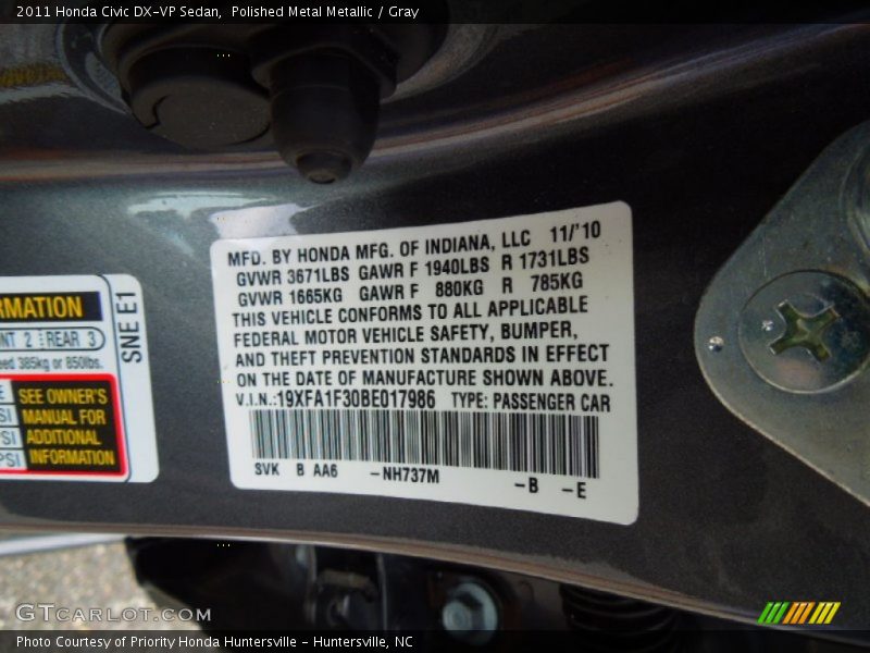 Polished Metal Metallic / Gray 2011 Honda Civic DX-VP Sedan