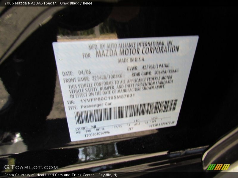 Onyx Black / Beige 2006 Mazda MAZDA6 i Sedan