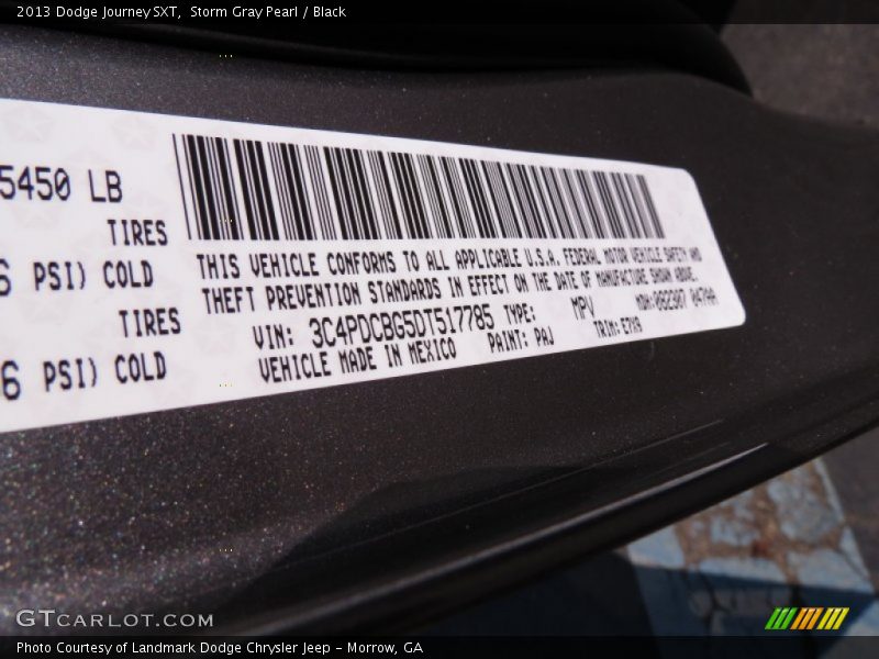 2013 Journey SXT Storm Gray Pearl Color Code PAJ
