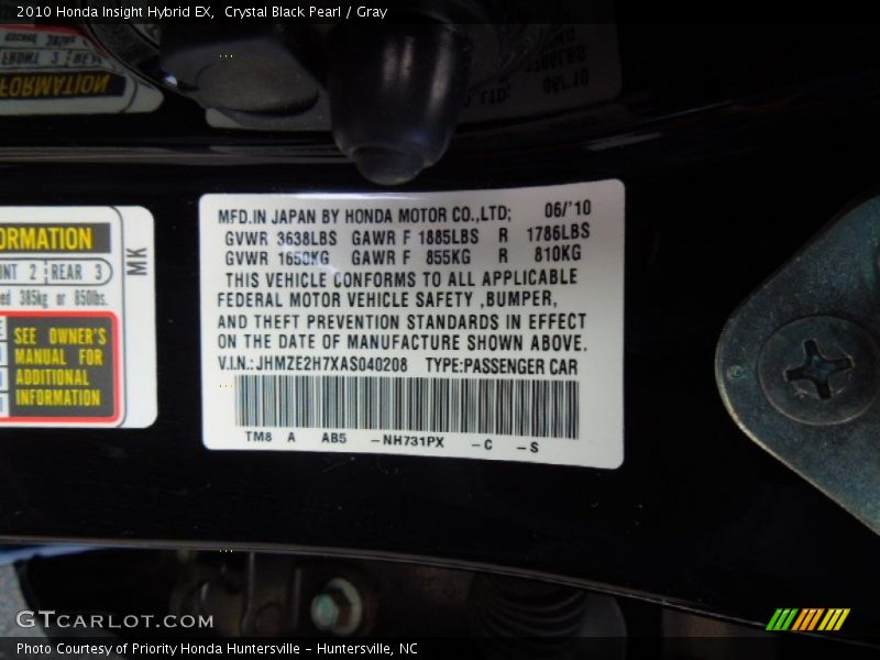 Crystal Black Pearl / Gray 2010 Honda Insight Hybrid EX
