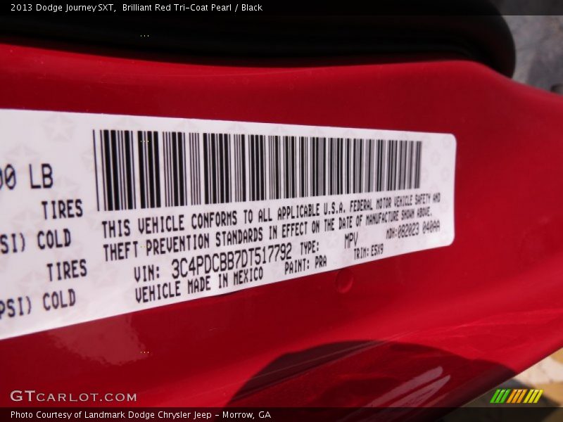 2013 Journey SXT Brilliant Red Tri-Coat Pearl Color Code PRA
