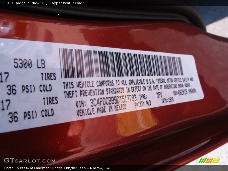 2013 Journey SXT Copper Pearl Color Code PLB